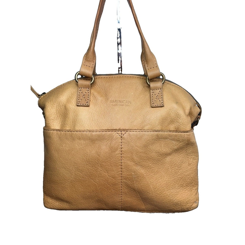 American Leather Co Tan Satchel Shoulder Crossbody Bag Large Genuine Leather